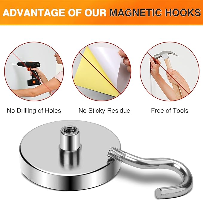 MIKEDE Strong Magnetic Hooks, 110Lbs Heavy Duty Magnetic Hooks for Cruise Cabin, Neodymium Earth Magnets with Hooks for Hanging, Super Metal Industrial Magnetic Hanger for Grill, Cruise, Storage