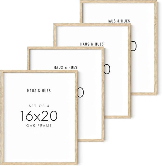 Haus and Hues 16"x20" Beige Oak Wood Picture Frame Set of 4 - 16x20 Wood Picture Frame, 16x20 Frames 4 Pack, 16x20 Poster Frame, 16x20 Frame Wood, 16 by 20 Picture Frames, Set of 4 Frames 16x20 Frame Only (Beige Oak)