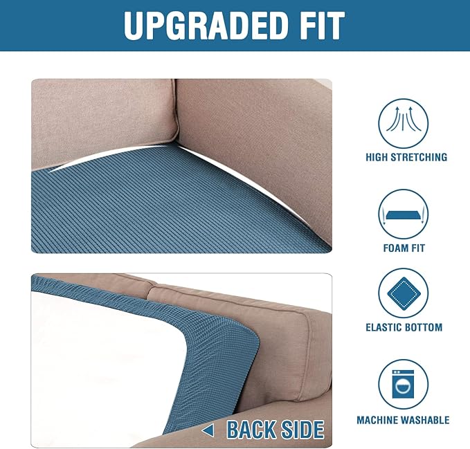 H.VERSAILTEX Super Stretch Individual Seat Cushion Covers Sofa Covers Couch Cushion Covers Slipcover Sets Thick Jacquard Textured Twill Fabric (1 Piece Loveseat Cushion Cover, Dusty Blue)