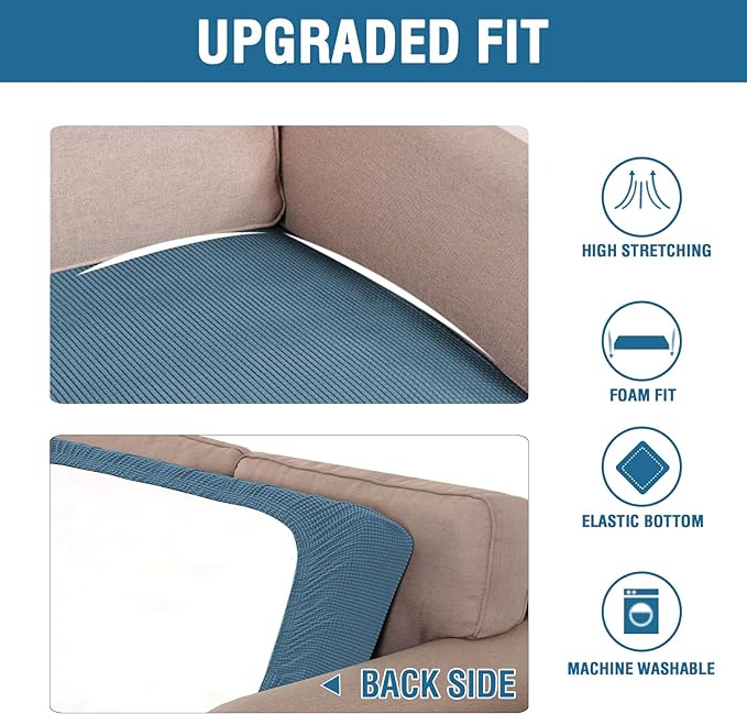H.VERSAILTEX Super Stretch Individual Seat Cushion Covers Sofa Covers Couch Cushion Covers Slipcover Sets Thick Jacquard Textured Twill Fabric (1 Piece Sofa Cushion Cover, Dusty Blue)