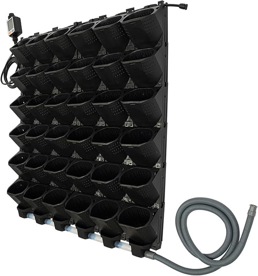 36 Pockets Hanging Planter Bags, Vertical Wall Mounted Plant Planting Grow Bags, Stackable Wall Planter with Timer, Self Watering Hanging Planters for Outdoor Indoor Garden-Black