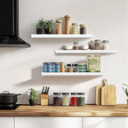 3-Pack Floating Wall Shelves, 24-Inch Rustic White Wooden Shelves for Storage and Décor, Easy Installation for Living Room, Bedroom, and Kitchen