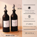 HOMCDALY Olive Oil Dispenser for Kitchen, 16oz Glass Oil Bottles with Bamboo Tray, Black Oil&Vinegar Cruet Set, Kitchen Dispenser Bottles with Pourer | Set of 2 (16oz – Black)