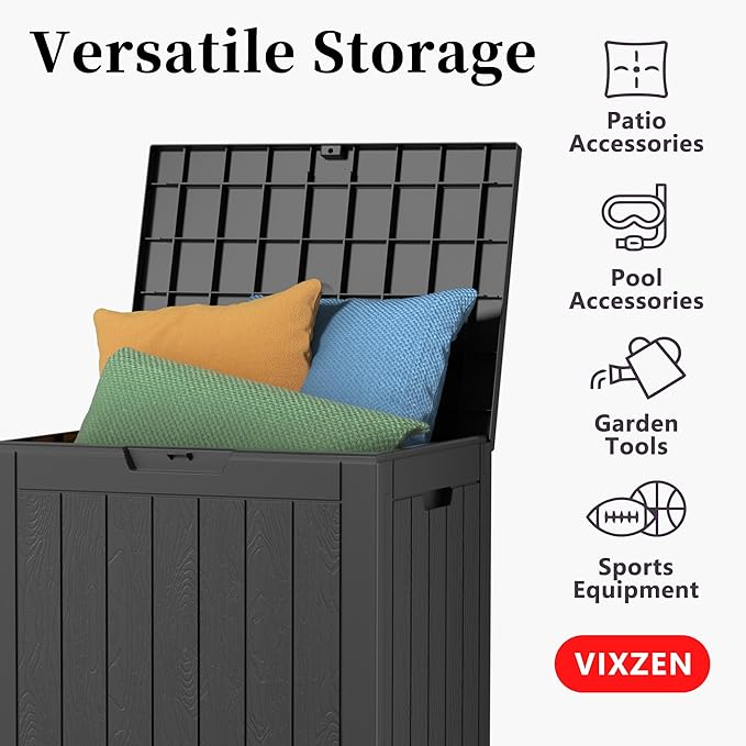 37 Gallon Deck Box Large Outdoor Storage for Patio Furniture,Outdoor Cushions,Garden Tools and Pool Supplies,Waterproof,Resin,Lockable(Black)