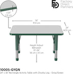 FDP Rectangle Activity School and Classroom Kids Table (24 x 36 inch), Chunky Toddler Leg, Adjustable Height 15-24 inches - Gray Top and Green Edge