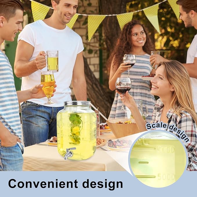 2 Gallon Glass Drink Dispensers For Parties,Beverage Dispensers With Stand And 100% Leakproof Stainless Steel Spigot.Glass Water Jug Dispenser,Lemonade Dispenser,Mason Jar.