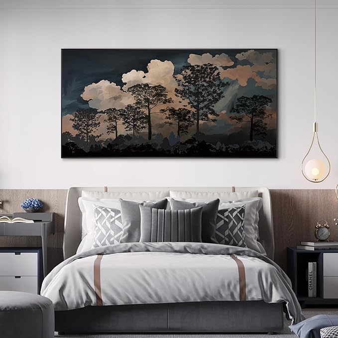 SIGNWIN 24"x46" Extra Large Framed Wall Art Silhouetted Trees at Dusk, Dramatic Forest and Cloudscape for Home Living Room Bedroom Decor (Frame Assembly Required)