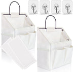 2pcs Small Wall Hanging Organizer Bag, Linen Fabric Door Hanging Storage Basket with Pockets, Waterproof Bin for Kitchen, Bedroom, Office, RV Camper (White)