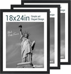 18x24 Poster Frame 3 Pack - Black Woodgrain, Solid Wood Gallery Picture Frame - Wall Hanging