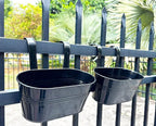 6 Pack Metal Hanging Planter for Outdoor Plants, 10 Inch Black Fence Planters Railing Pots for Garden Patio Balcony Decor, Flower Bucket with Detachable Hooks (Black, 6Pcs)