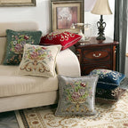 Set of 2 Brown Vintage Embroidered Throw Pillow Covers 18x18in，Floral Embroidered Cushion Cover for Sofa Couch Bed Burgandies Pillow Cover Brown
