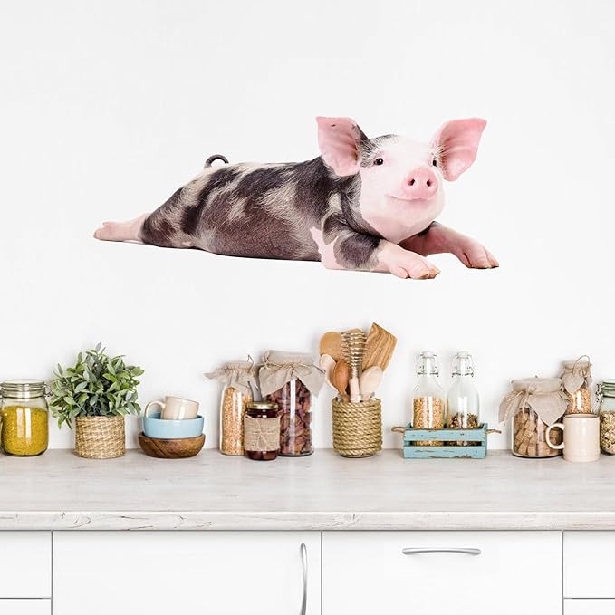 Funny Piggy Wall Window Stickers True Pig Wall Decals Peel and Stick Cute Pig Wall Stickers Removable Funny Animals Decals Gifts for Farmhouse Nursery Kitchen Kids Bedroom Playroom Décor