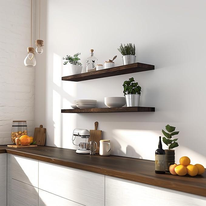 36 Inch Floating Shelves for Wall Rustic Brown Wood Wall Shelves for Bedroom Set of 4