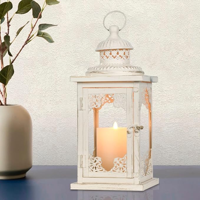 NEEDOMO Large Lanterns Decorative Indoor, 14'' Vintage Outdoor Lanterns with Clear Glass, Metal Candle Holder Lantern Rustic Farmhouse Shelf Decor for Indoor Outdoor Events Wedding and Party