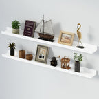 SAUMONIERES Picture Ledge Shelf Floating Book Shelves Set of 2 Wall Mounted Solid Wood for Bedroom Bathroom Living Room Kitchen, 48 Inch White