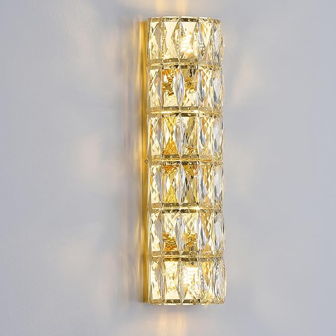 6 Layer Gold Crystal Wall Sconce, Modern Wall Lamp Light Fixture for Bathroom Vanity, Stairway, Kitchen, Living Room, Bedroom, Hallway