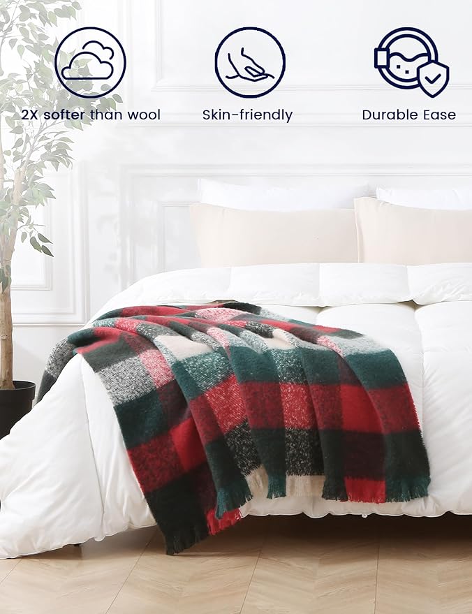 ZonLi Christmas Plaid Throw Blanket, Decorative Blankets