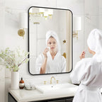 Fabuday Black Wall Mirror for Bathroom Over Sink - 22x30 Matte Metal Framed Rectangle Mirror, Rounded Rectangular Vanity Mirrors for Living Room, Bedroom, Entryway, Hallway, Horizontally/Vertically