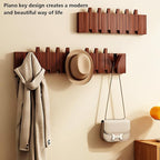 Wall Mounted Piano Key Hanger | Flip Style Hook | Entrance Wall Art Hook, Made of Oak Wood (3 Times Painted, 4 Times Polished) (Walnut, 6Hooks)