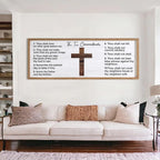 Ten Commandments Rustic Bible Verse Framed Wall Art 40" x 15" Natural Religious Christian Slogan Representing God Jesus Christ Prayer Vintage Holy Inspirational Catholic Scripture Decor