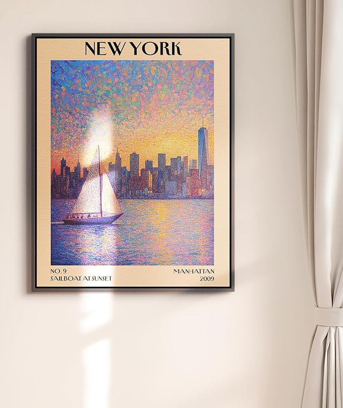 Retro Vintage New York Wall Art Print - 11x14 Unframed Poster - New York City Souvenirs, Cute Trendy Colorful Wall Decor (Sunset Sailboat, 11x14")