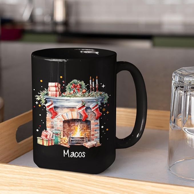 Cute Christmas Design Coffee Mug, Customized Name Black Cup For Christmas, Custom Christmas Themed Ceramic Mug 11oz 15oz, Personalized Christmas Decorative Cup, Gift For Friend Coworker