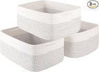Storage Baskets for Organizing 3 Pack, Woven Baskets for Shelves, Closet Organizer Bins Empty Gift Basket Toy Storage for Toys, Books, Towels, Clothes, 15"x11.42"x6.7", White & Black