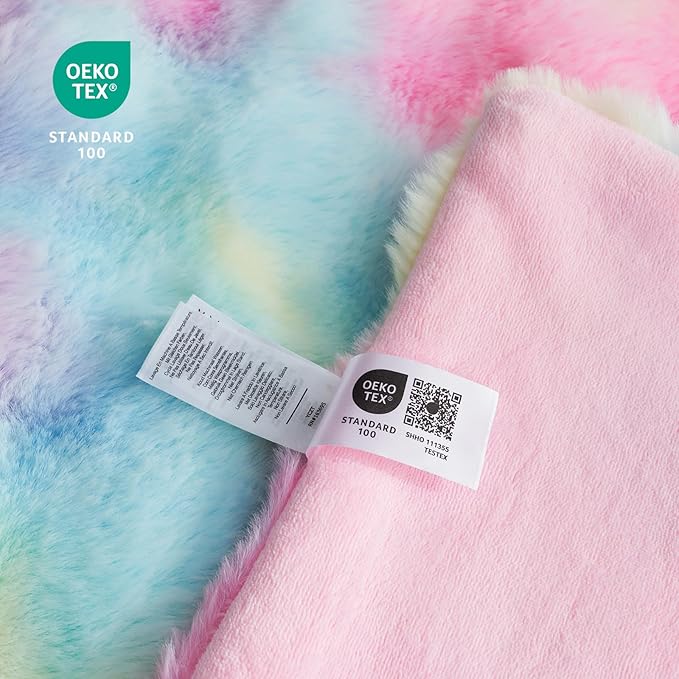 Cozy Bliss Faux Fur Throw Blanket for Couch, Fuzzy Soft Plush Thick Bubble Blanket for Sofa Bedroom Living Room, 60 * 80 Inches Tie-dye Rainbow