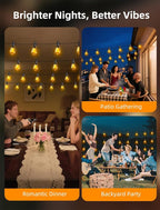 Outdoor Patio String Lights: S14 Shatterproof Bulb Outside Waterproof Light - 50Ft 15M Remote Dimmable Connectable Hanging Outdoor Electric Lighting - Garden Backyard Yard Gazebo Porch Party