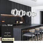 Buccleuch Modern Crystal Chandelier, Dimmable LED Ceiling Light Fixture 5-Ring Adjustable Stainless Steel Pendant Light, Silver Crystal Chandeliers for Dining Room, Bedroom, Living Room - Cool White