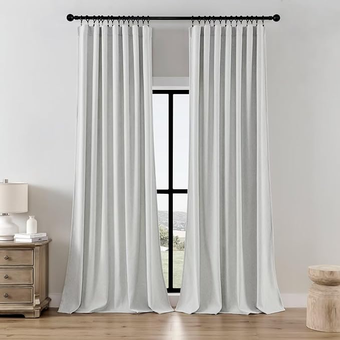 Joydeco Light Filtering Curtains 84 Inch Length for Bedroom, Faux Linen Curtains 84 Inches Long for Living Room, Pinch Pleat Curtains for Living Room 84 Inch Length(52x84 inch, Greyish White)