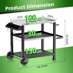 NUUK 3-Shelf Grill Cart with Stainless Steel Top – 20" x 32" Mobile Outdoor Kitchen Table for Pizza Oven, Food Prep, and Dining – Worktable with Wheels,