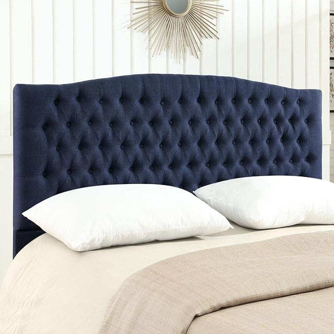24KF Upholstered Tufted Button Linen Fabric Headboard,Comfortable Fashional Headboard King/CA King Size,Navy Blue