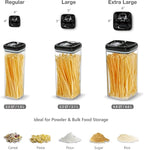 Felli Flip Tite Storage Container with Lid 6" XL Air Tight Ring Lock Top, Clear Acrylic Canister Set for Kitchen, Pet Cat Dog Food Treats, 5 lb Flour Sugar Pantry Organizer (Nest-L, Black)