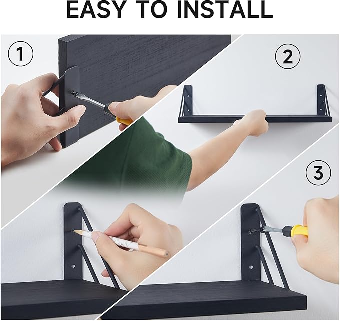 BAYKA Wall Shelves for Bedroom Decor, Floating Wall Shelves for Living Room Kitchen Storage, Wall Mounted Rustic Wood Floating Shelves for Kids Books, Corner Shelf for Bathroom(Gray White，Set of 4)