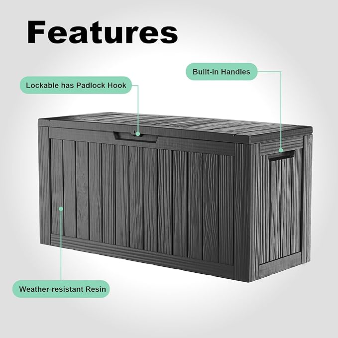87 Gallon Deck Box Large Outdoor Storage for Patio Furniture,Outdoor Cushions,Garden Tools and Pool Supplies,Waterproof,Resin,Lockable(Black)