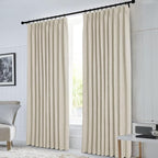 Macochico Pinch Pleated Blackout Linen Curtains 96 Inches Long 100% Light Blocking Burlap Curtains for Bedroom Living Room Thermal Window Panels with Tieback 72”Wx96”L Ivory White 1 Panel