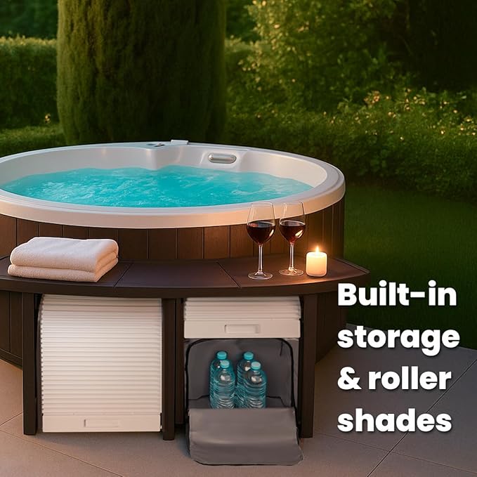 XtremepowerUS SPA Bench Set with Storage & Roller Shades – 2 Medium & 2 Tall Benches, Brown, 400 lbs Capacity, Outdoor Use