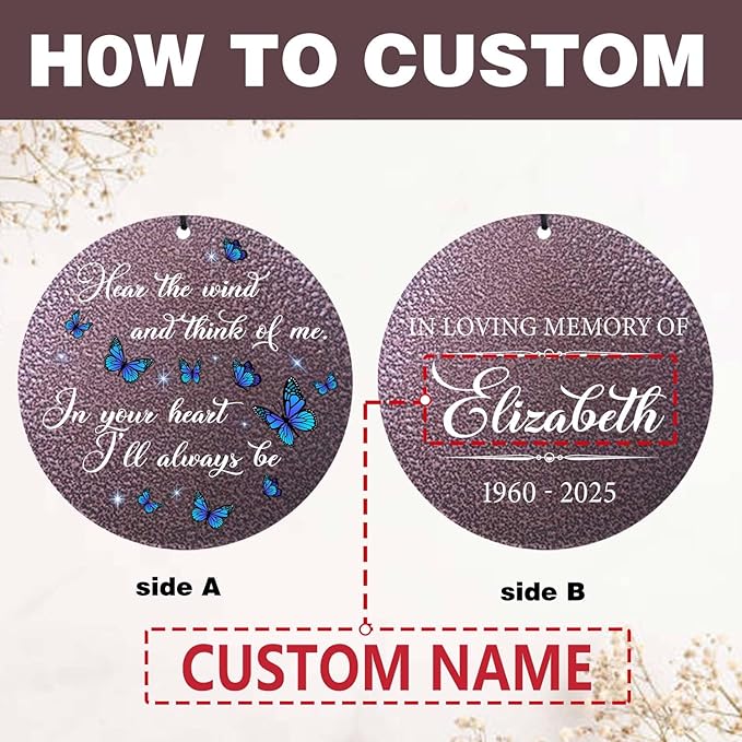 ASTARIN Memorial Butterfly Deep Tone Wind Chimes Personalized, Sympathy Remembrance Gifts for Loss of Mom Dad, Bereavement Gifts for Condolence Funeral, Garden Decoration