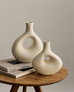 NOBULA White Ceramic Donut Vases – Modern Home Decor for Living Room, Bedroom & Table Centerpiece - Minimalist Nordic – Unique Vases for Olive Plant & Flowers – Decorative Coffee Table Vase Set of 2