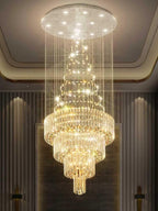 Flashing God D32''X H110'' High Ceiling Chandelier Crystal Raindrop Chandeliers Staircase Large Chandelier Villa Entrance Foyer Ceiling Light High Ceiling Pendant Light Fixture
