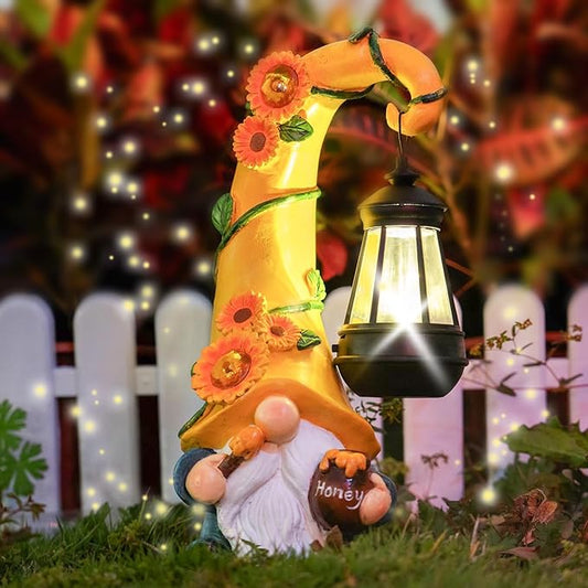 Fall Decorations for Home Porch 12" Solar Fall Gnome Sunflower Garden Statues Honey Bee Jar Decor with LED Lantern Outdoor Gnomes Decorations Patio Yard Balcony Art Birthday Gifts for Mom Grandma