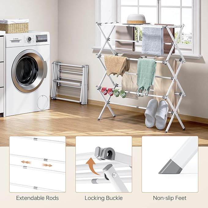 APEXCHASER Drying Rack Clothing, Clothes Drying Rack Foldable, Laundry Drying Rack Expandable, Small Clothe Hanger for Baby Clothes Towels Bibs, Socks, Clothes Airer for Indoor & Outdoor Use, White
