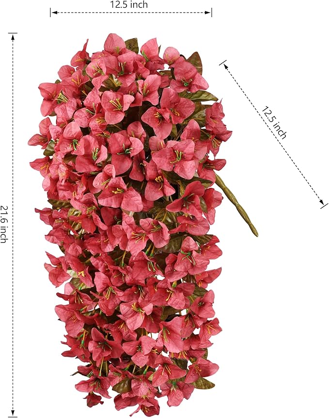 Bougainvillea Artificial Flowers Plants for Outdoors Outside Fall Autumn Decoration, 2 pcs Faux Silk Long Trailing Vines UV Resistant Look Real Red Fake Flowers for Front Door Porch Planter Urn Patio