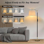 Floor Lamp, LED Floor Lamp with APP & Remote & Touch Control, Stepless Color Temperatures and Brightness, Tall Standing Lamp with Pleated Lampshade for Living Room, Bedroom, Office(Black Gold)