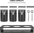 Yangbaga 3x63OZ Sugar Coffee Canisters with Shelf, 304 Stainless Steel Coffee Station Container for Ground Coffee Bean Storage with Airtight Locking Clamp&Scoop, Cereal Containers Storage for Kitchen