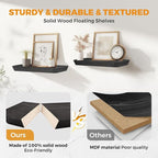 16"x6.8"x1.6" Slanted Floating Wall Shelves 2-Pack - Rustic Black Finish, Heavy-Duty Solid Wood Design with Hidden Brackets - Perfect for Living Room, Kitchen, Bathroom, or Office
