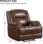 EBELLO Genuine Leather Manual Recliner Chair, Reclining Sofa Chair Couch for Living Room, Bedroom Furniture, Meeting Room, Brown