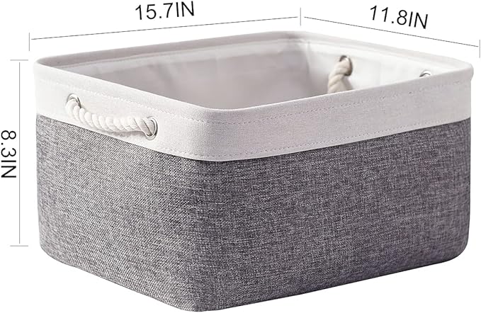 TheWarmHome Storage Basket for Organizing - 15.7x11.8x8.2 inch Large 3 Pack Collapsible Storage Bins for Shelves, Fabric Storage Cubes for Gift Closet Linen Organization (White & Grey)