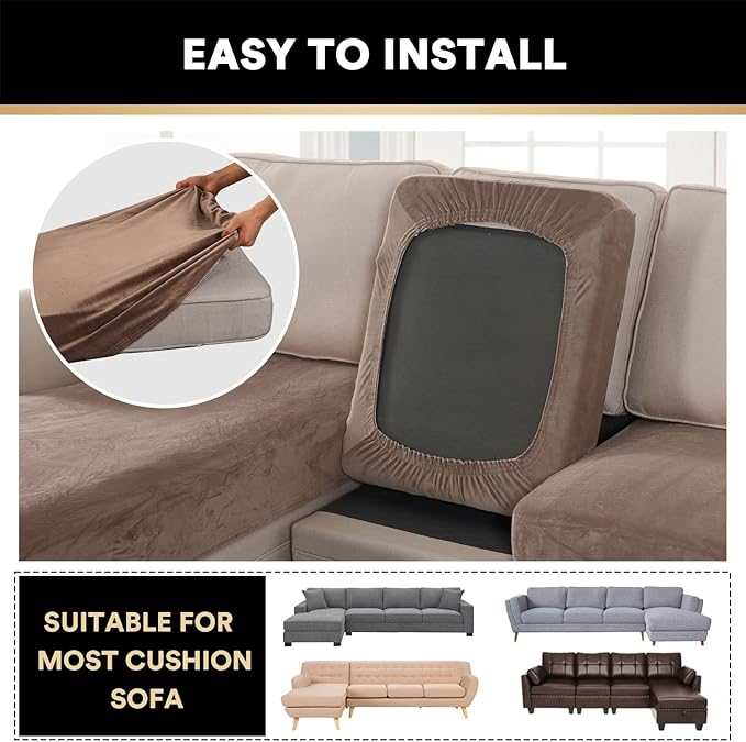 PrinceDeco Sectional Couch Covers 4 Pieces Couch Covers for Sofa Velvet Separate Couch Cover L Shape for Left/Right Chaise(3 Seater + 1 Chaise,Taupe)